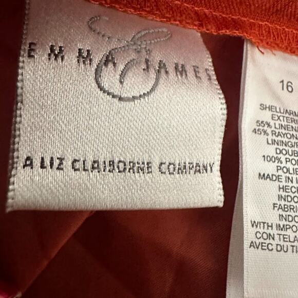 Emma James Liz Claiborne Faux Wrap Button Maxi Skirt Orange Linen Blend Size 16 - Picture 8 of 11